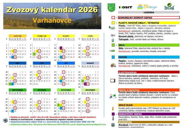 Zvozový kalendár 2026